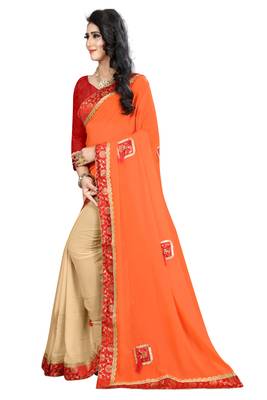 Orange Embroidered Georgette Saree With Blouse 2