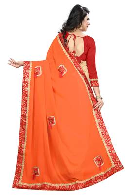 Orange Embroidered Georgette Saree With Blouse 3
