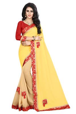 Yellow Embroidered Georgette Saree With Blouse 1