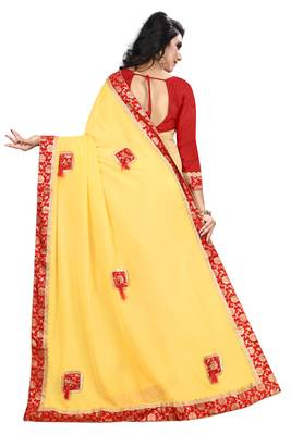 Yellow Embroidered Georgette Saree With Blouse 3