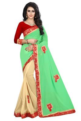 Green Embroidered Georgette Saree With Blouse 1