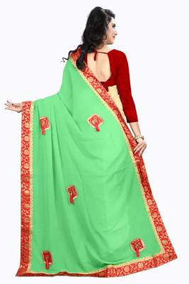 Green Embroidered Georgette Saree With Blouse 3