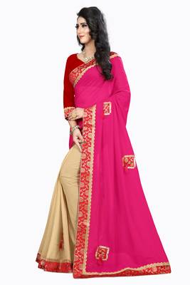 Pink Embroidered Georgette Saree With Blouse 2