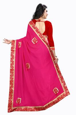 Pink Embroidered Georgette Saree With Blouse 3
