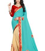 Sky Blue Embroidered Georgette Saree With Blouse