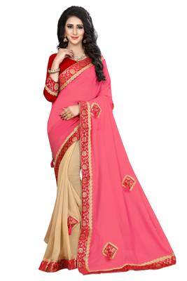 Pink Embroidered Georgette Saree With Blouse 1