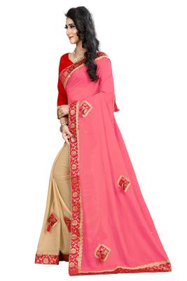 Pink Embroidered Georgette Saree With Blouse 2