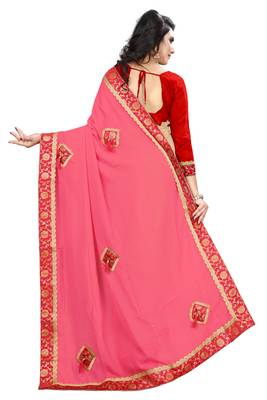 Pink Embroidered Georgette Saree With Blouse 3