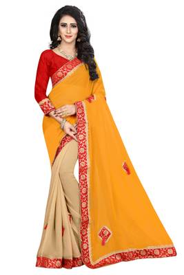 Yellow Embroidered Georgette Saree With Blouse 1
