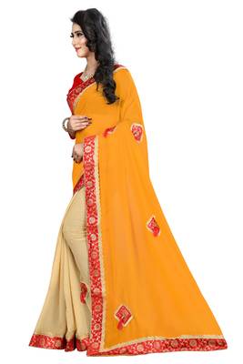 Yellow Embroidered Georgette Saree With Blouse 2