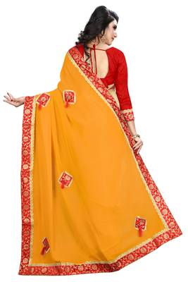 Yellow Embroidered Georgette Saree With Blouse 3