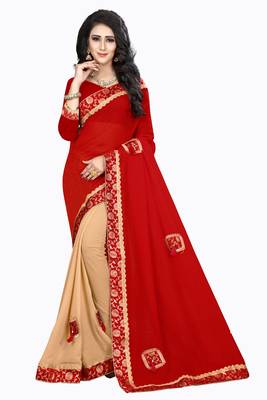 Red Embroidered Georgette Saree With Blouse 1