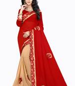Red Embroidered Georgette Saree With Blouse