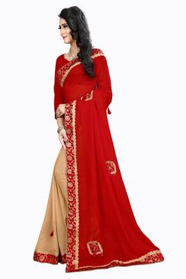 Red Embroidered Georgette Saree With Blouse 2