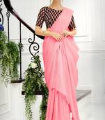 Peach Woven Linen Saree With Blouse