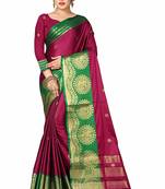 Wine printed cotton silk saree with blouse