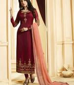 Maroon Silk Georgette Party Wear Straight Suit