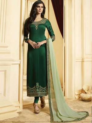 Green Silk Georgette Party Wear Straight Suit 1