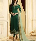 Green Silk Georgette Party Wear Straight Suit
