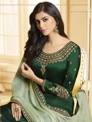 Green Silk Georgette Party Wear Straight Suit 2