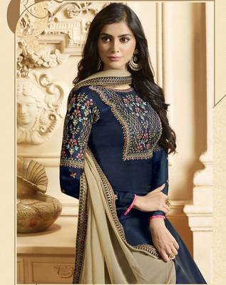 Navy Blue Silk Georgette Party Wear Straight Suit 2