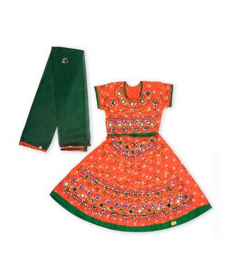 Orange Bandhej Embroidered Girls Chaniya Choli 1