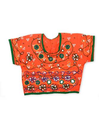 Orange Bandhej Embroidered Girls Chaniya Choli 6