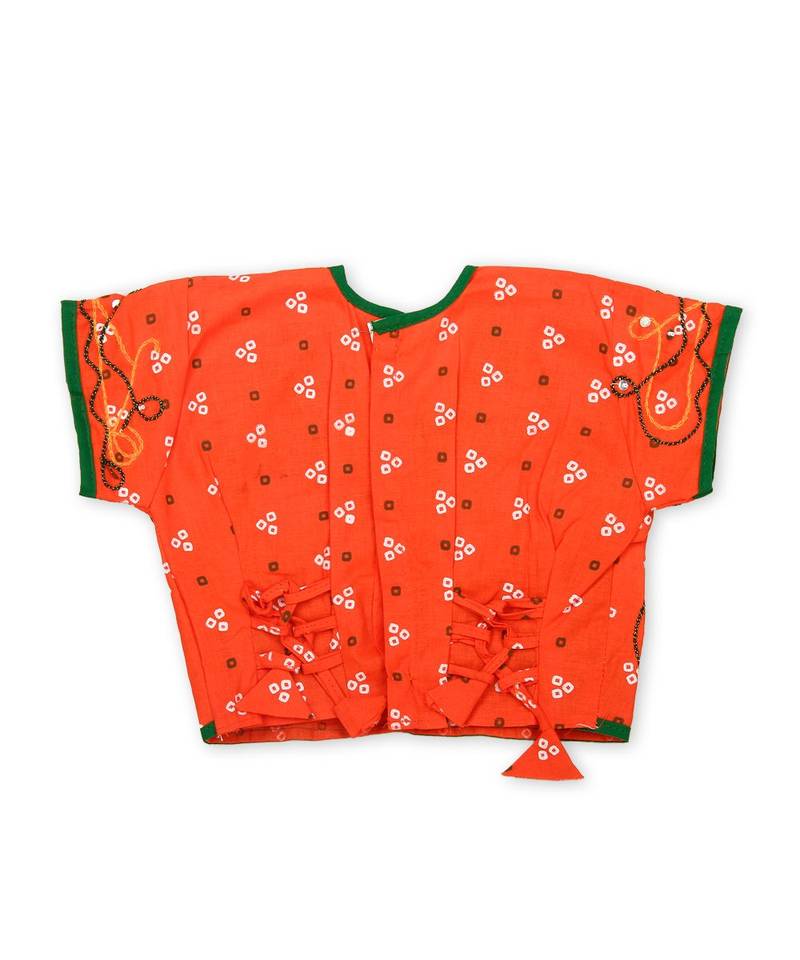 Orange Bandhej Embroidered Girls Chaniya Choli