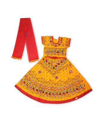 Yellow Bandhej Embroidered Girls Chaniya Choli 1