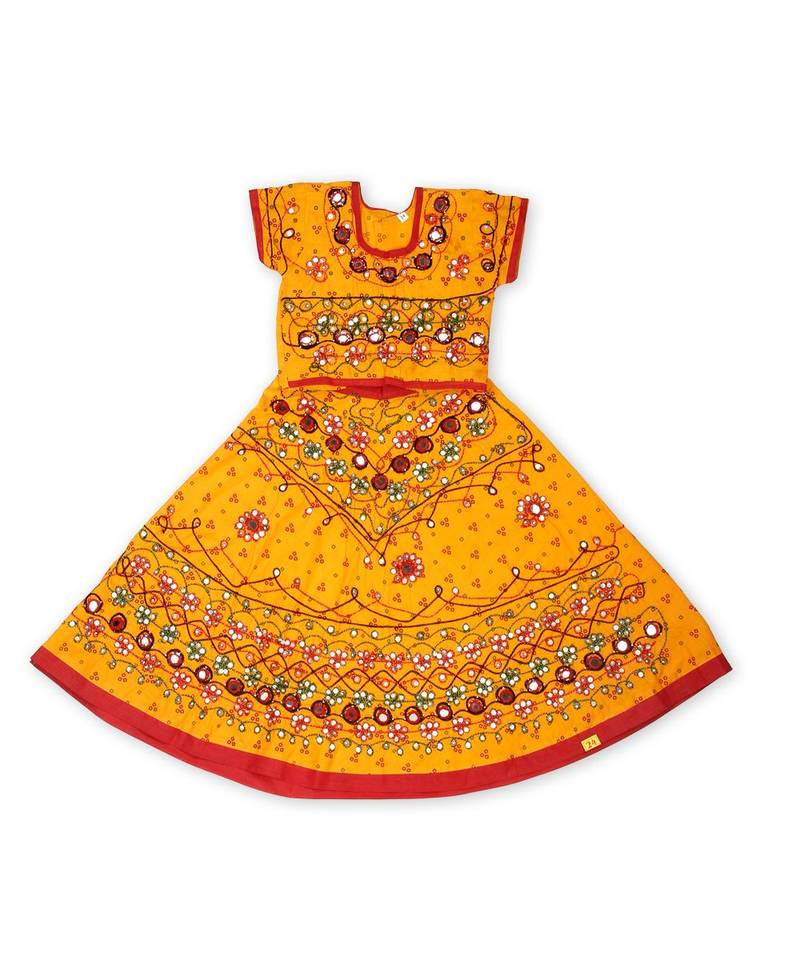 Yellow Bandhej Embroidered Girls Chaniya Choli