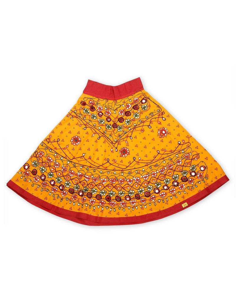 Yellow Bandhej Embroidered Girls Chaniya Choli