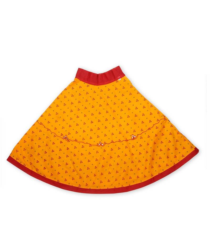 Yellow Bandhej Embroidered Girls Chaniya Choli