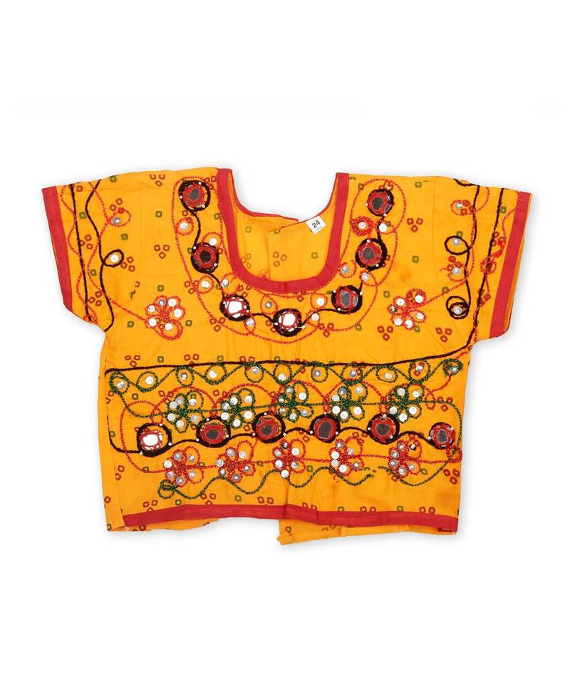 Yellow Bandhej Embroidered Girls Chaniya Choli
