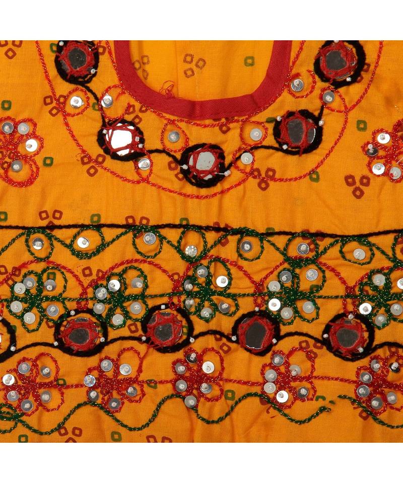 Yellow Bandhej Embroidered Girls Chaniya Choli