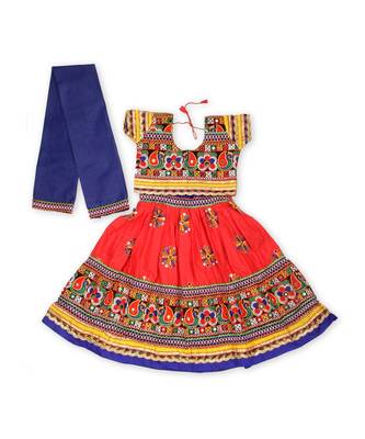 Red Kutchi Flower Embroidery Chaniya Choli 1