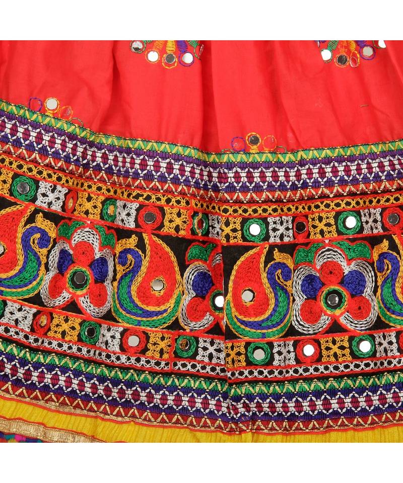 Red Kutchi Flower Embroidery Chaniya Choli