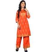 Women's Orange Printed Kurta-Palazzo set