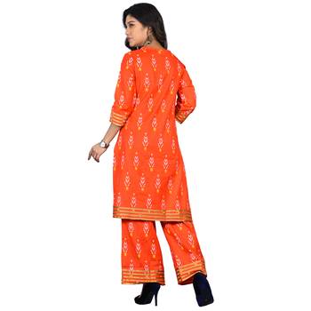 Women's Orange Printed Kurta-Palazzo set 2