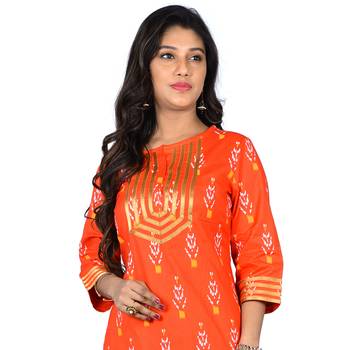 Women's Orange Printed Kurta-Palazzo set 4