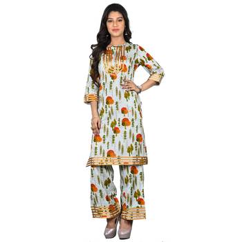 Women's Ivory Printed Kurta-Palazzo set 1