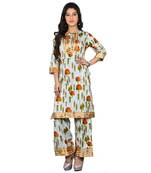 Women's Ivory Printed Kurta-Palazzo set