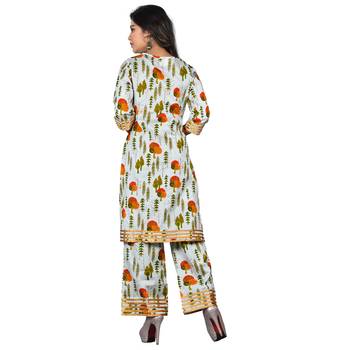 Women's Ivory Printed Kurta-Palazzo set 2