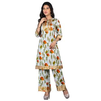 Women's Ivory Printed Kurta-Palazzo set 3