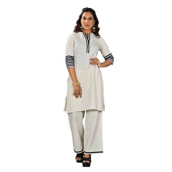 Women's Khadi Kurta-Palazzo with Blue pippings 1
