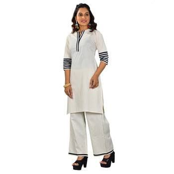 Women's Khadi Kurta-Palazzo with Blue pippings 3
