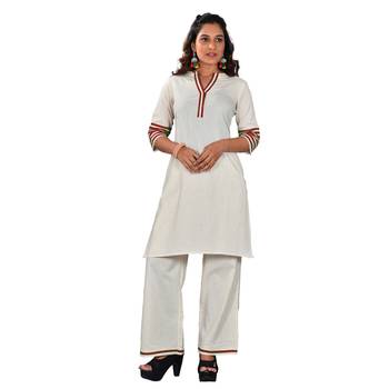 Women's Khadi Kurta-Palazzo with Red pippings 1