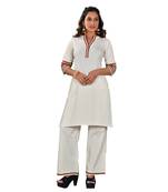 Women's Khadi Kurta-Palazzo with Red pippings