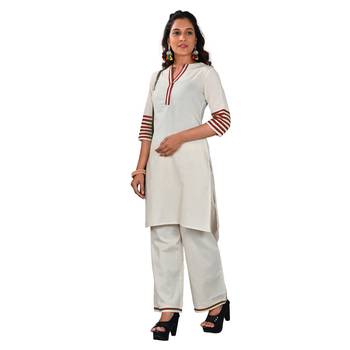 Women's Khadi Kurta-Palazzo with Red pippings 3