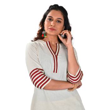 Women's Khadi Kurta-Palazzo with Red pippings 4
