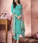 Turquoise Satin Party Wear Salwar Kameez